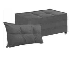 Puff Cama Multiuso Solteiro Com Rodízios E 01 Capa Almofada Cinza