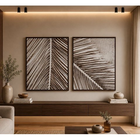 Duo Quadros Decorativos Canvas 80x65cm Arte Botânica Tropical Folhas Secas