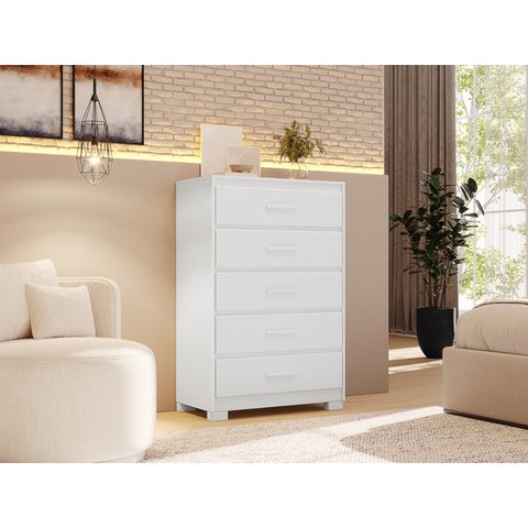 Comoda Brilhante 5 Gavetas Armário para Quarto e Sala Branco