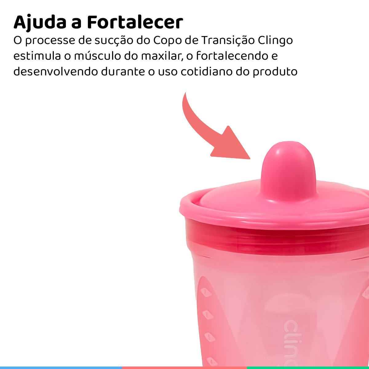 Kit 3 Copos De Transição Alimentar Infantil Bebê 6 Meses Livre De Bpa 250ml Rosa Clingo - 3