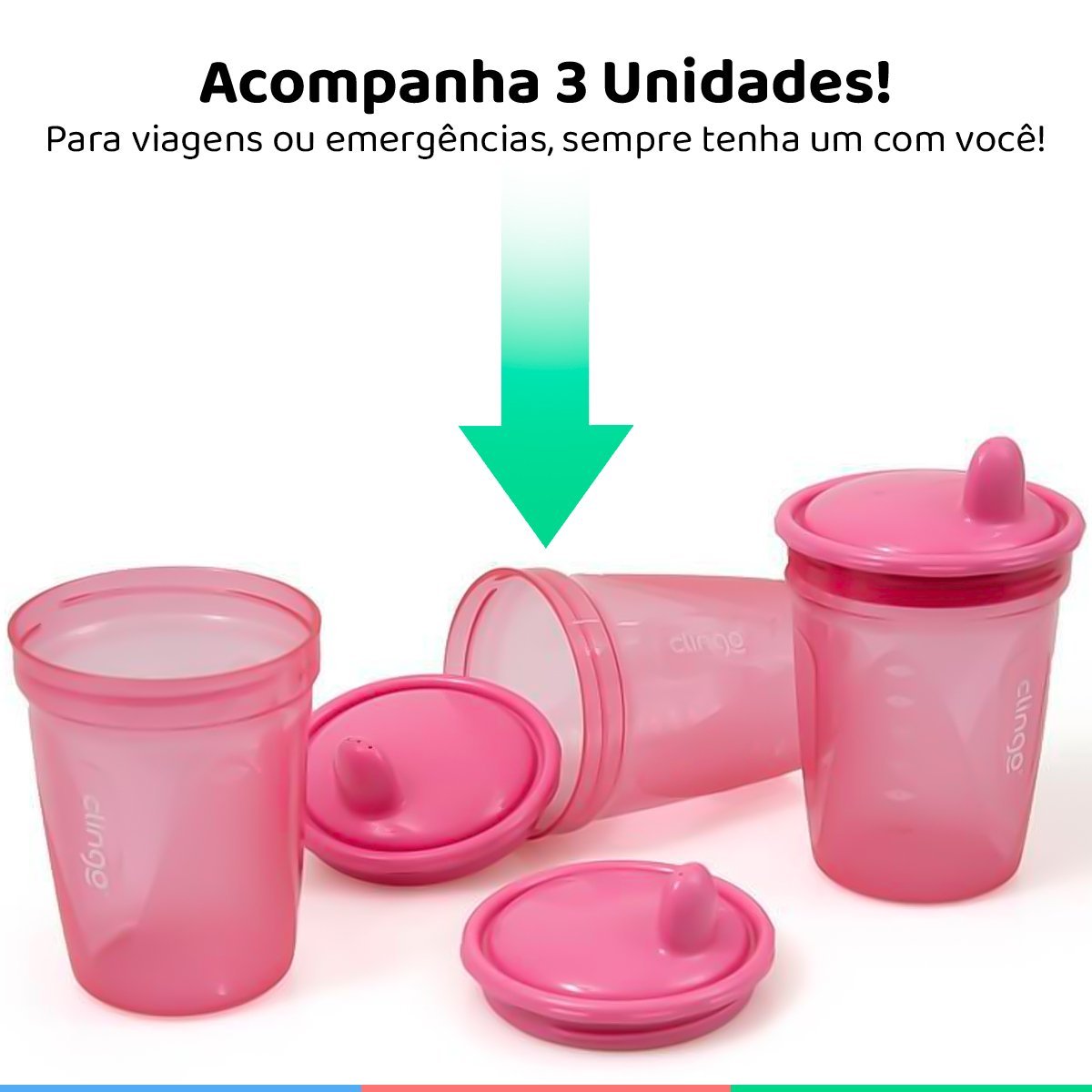 Kit 3 Copos De Transição Alimentar Infantil Bebê 6 Meses Livre De Bpa 250ml Rosa Clingo - 4