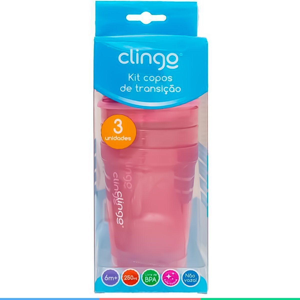 Kit 3 Copos De Transição Alimentar Infantil Bebê 6 Meses Livre De Bpa 250ml Rosa Clingo - 7