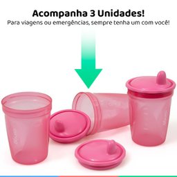 Kit 3 Copos de Transição Alimentar Infantil Bebê 6 Meses Livre de Bpa 250ml Rosa Clingo - 4
