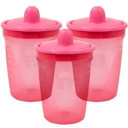 Kit 3 Copos de Transição Alimentar Infantil Bebê 6 Meses Livre de Bpa 250ml Rosa Clingo - 1