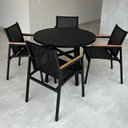 Ver mais imagens de Conjunto de Mesa Redonda com 4 Cadeiras em Alumínio e Tela Sling Tampo Ripado Hause Preto