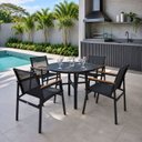 Ver imagem 1 de Conjunto de Mesa Redonda com 4 Cadeiras em Alumínio e Tela Sling Tampo Ripado Hause Preto