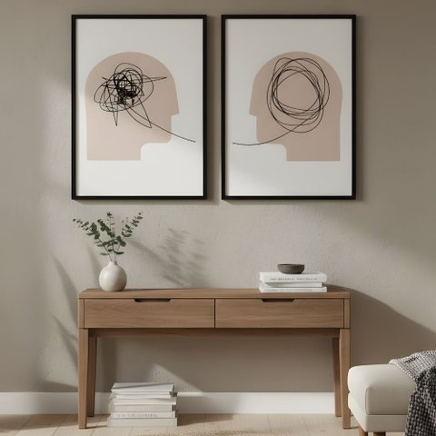 Kit 2 Quadros Psicologia Linhas da Mente 40x60 Moldura:preta