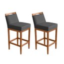 Ver imagem 1 de Kit 2 Banquetas Alta Lyara em Madeira Maciça com Encosto Estofada Marinho Móveis Banqueta Lyara Cinz