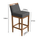 Ver imagem 3 de Kit 2 Banquetas Alta Lyara em Madeira Maciça com Encosto Estofada Marinho Móveis Banqueta Lyara Cinz