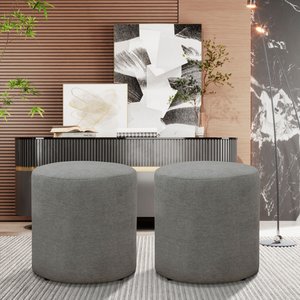 Kit 2 Puffs Redondo Viena Linho Cinza: Sofisticação e Conforto para Sua Casa
