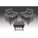 Ver imagem 1 de Kit 2 Poltronas Opala + 1 Puff Opala Suede Cinza Escuro- Tucanos Estofados