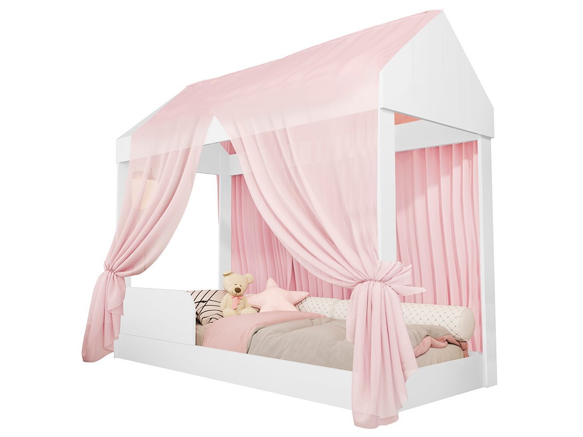 Cama Casinha Montessoriana Infantil com Voal Rosa Crystal - 2