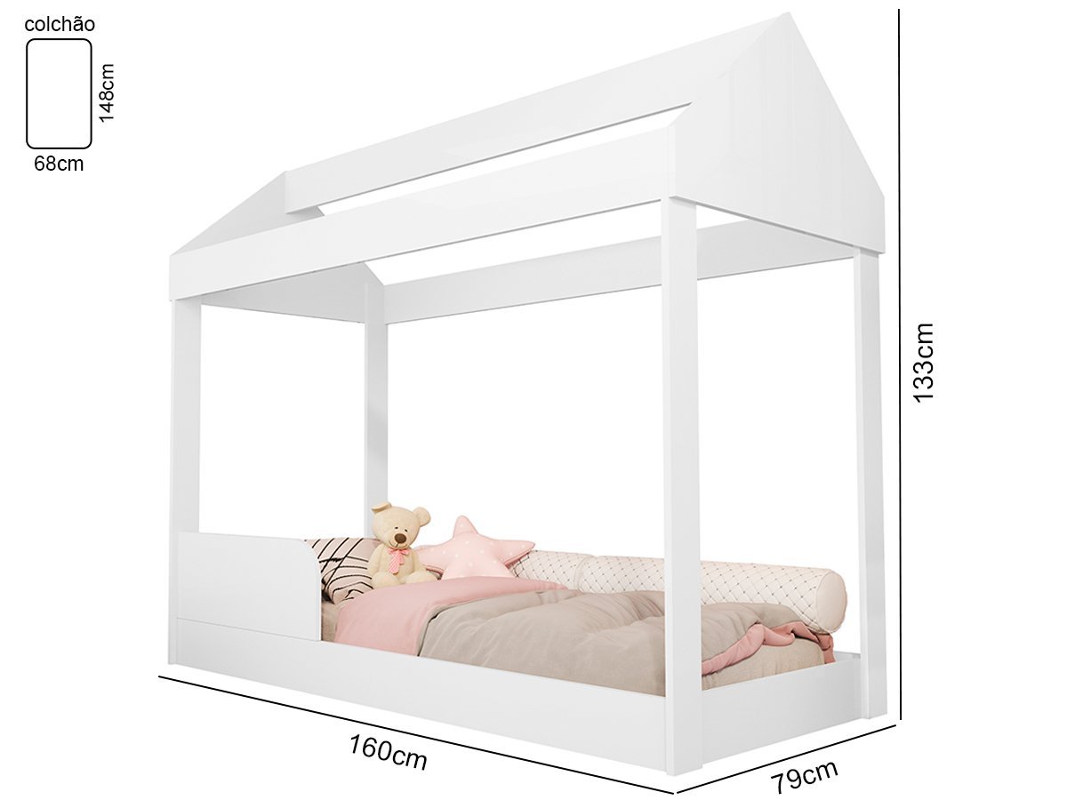 Cama Casinha Montessoriana Infantil com Voal Rosa Crystal - 3