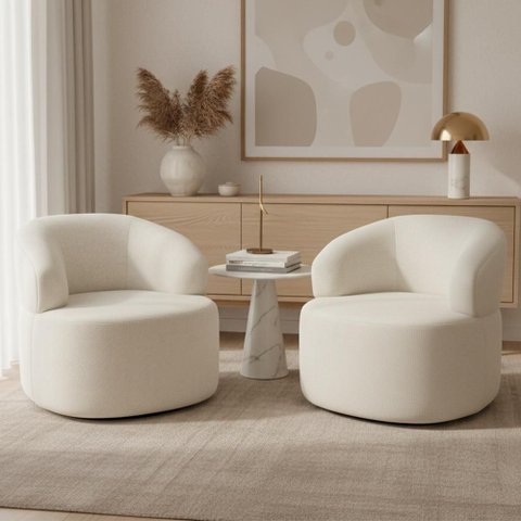 Kit 02 Poltronas Giratória Orgânica para Sala de Estar Living Helena L02 Linho Champagne - Lyam
