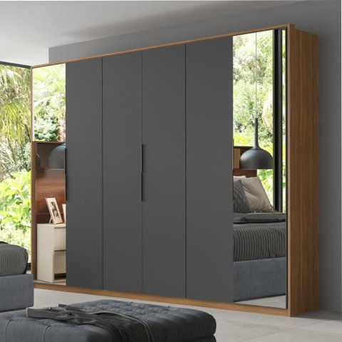 Guarda Roupa Casal 6 Portas com Espelho e 6 Gavetas Equador - Amêndola/grafito