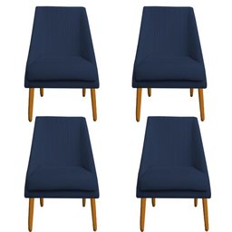 Kit 04 Cadeiras Para Sala de Jantar Ana Pés Palito Veludo Azul Marinho D'Classe Decor - 1