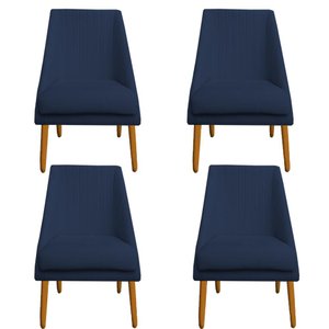 Kit 04 Cadeiras Para Sala de Jantar Ana Pés Palito Veludo Azul Marinho D'Classe Decor