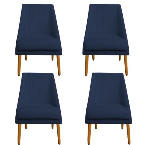 Kit 04 Cadeiras Para Sala de Jantar Ana Pés Palito Veludo Azul Marinho D'Classe Decor