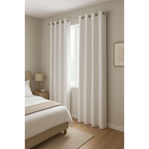 Cortina no Linho Flamê com Forro Microfibra Off no Ilhós de 19mm