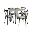 Ver imagem 2 de Mesa com 4 Cadeiras Katrina Preta Elen Hairpin 110cm Jantar Branca com Ferro Preto