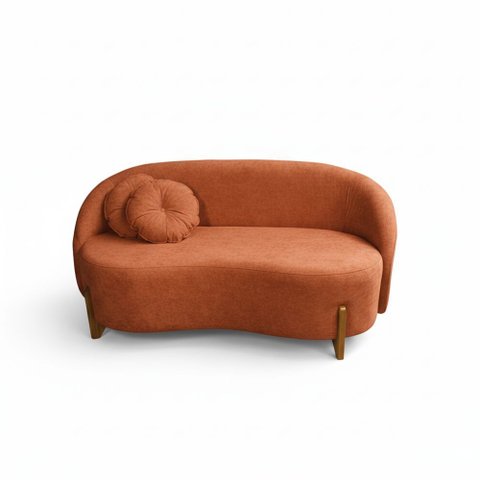 Sofá Orgânico 2lugares C/2almofadas Curvo Sala Recepção Amsterdã Boucle Terracota - Montanaris Decor