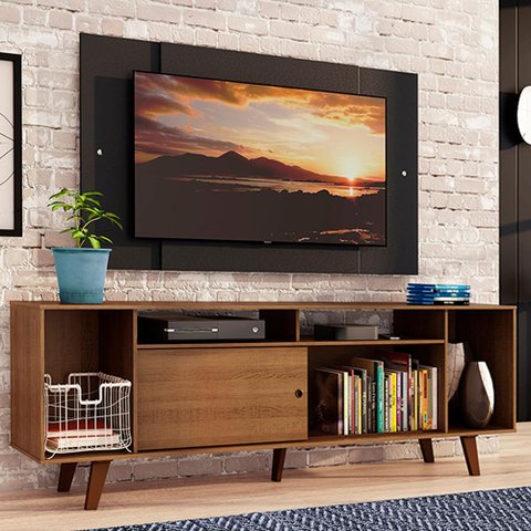 Rack Madesa Cancun e Painel para Tv até 58 Polegadas com Pés - Rustic/preto 5zd8