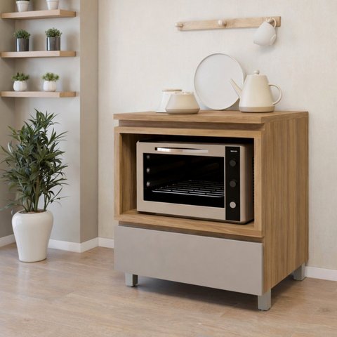 Balcão Forno 1 Gaveta Rainha 70cm 100% MDF Nesher Cinza/Nature/Greige