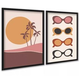 Kit 2 Quadros Óculos de Sol - Praia 45x34cm:moldura Preta - 1