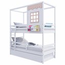 Ver imagem 2 de Treliche Infantil Casinha Reta com Grade Removível Madeira Maciça Branco/ Rosa Megamobilia