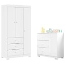 Ver imagem 1 de Cômoda Infantil com Guarda Roupa 3 Portas Duda Branco Brilho – Phoenix Baby