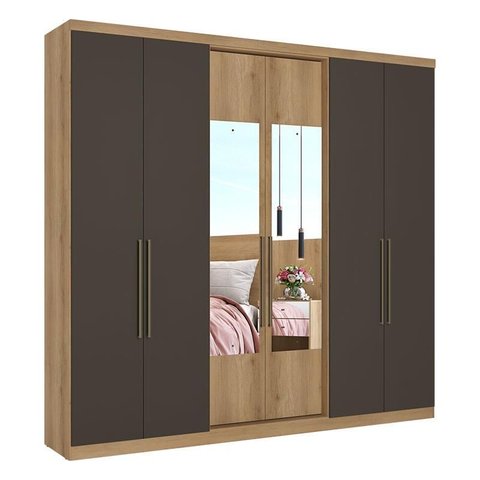 Guarda Roupa Casal Passione Ultra Glass 6 Portas Capuccino Cacau e Cômoda Gaveteiro Condessa Cappucc