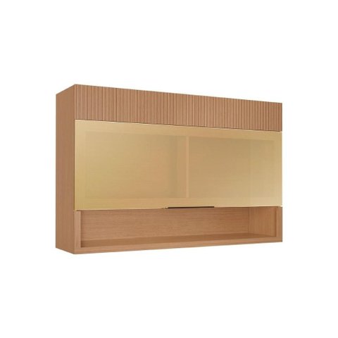 Armário Aéreo Cozinha Nesher Realeza 1 Porta C/ Vidro 120cm Carvalho