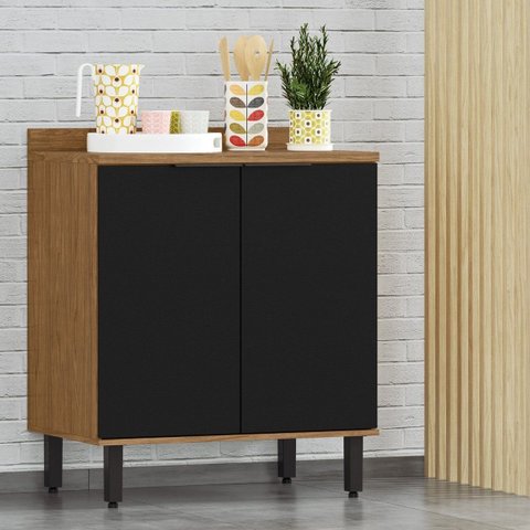 Modulo de Cozinha Balcão de Pia 80cm 2 Portas Freijó/nero