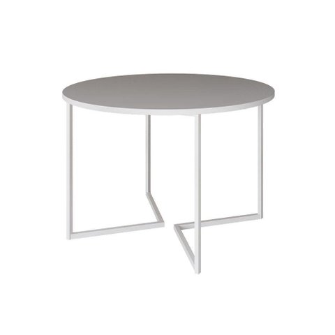 Mesa Jantar Industrial Redonda Branca 110Cm Base V Ferro Branco Cor: Branco