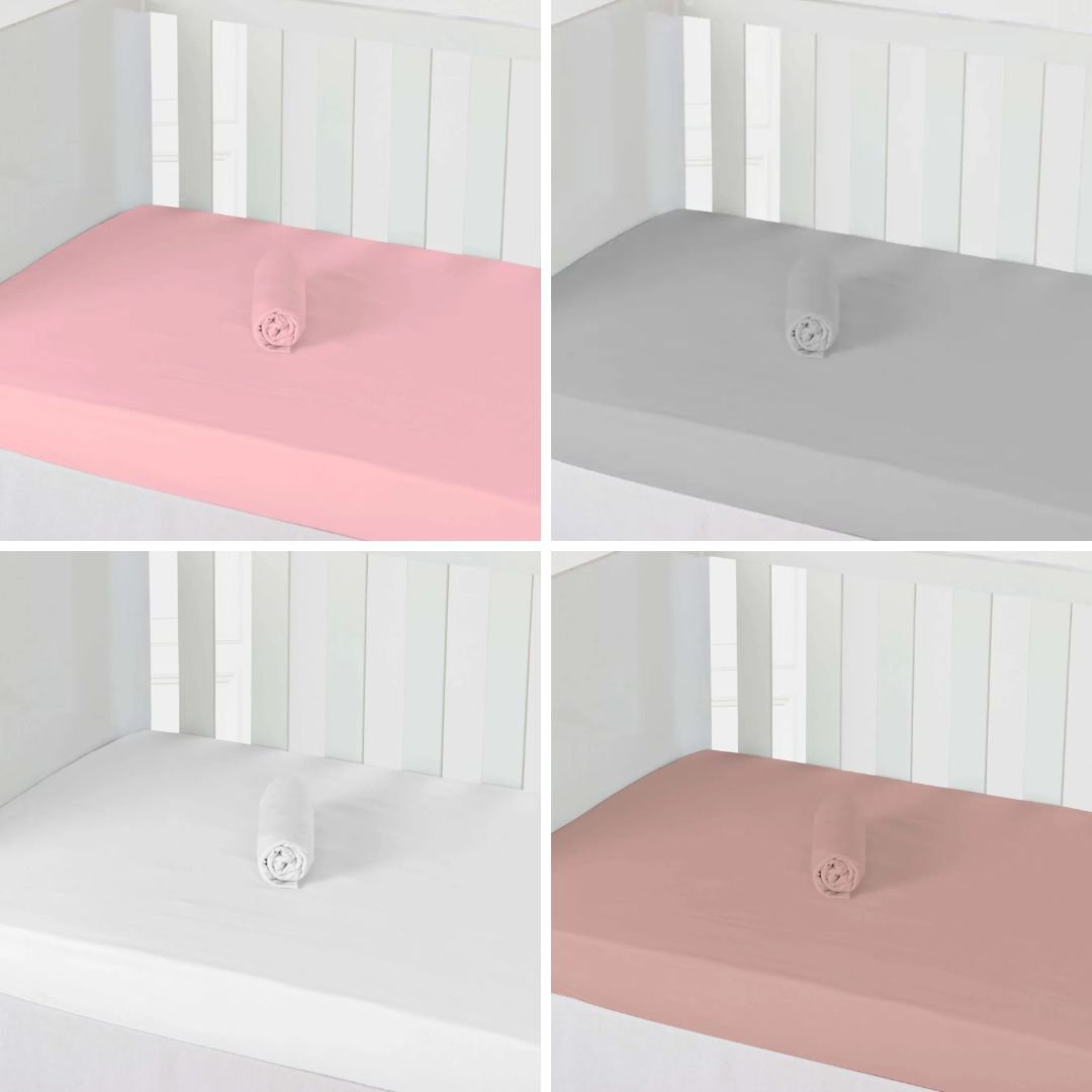 Kit 4 Lençol de berço com Elástico 100% Algodão Cores Lisas Conforto de Bebê Rose/Rosa/Cinza/Branco - 1