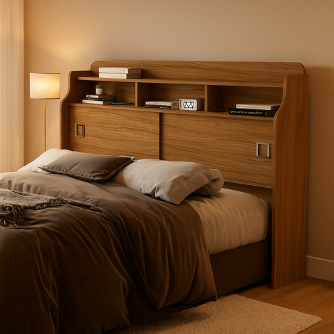 Cabeceira Box Casal Jessica com 2 Portas Nicho e Prateleira Moderna para Quarto Nature