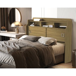 Cabeceira Box Casal Jessica com 2 Portas Nicho e Prateleira Moderna para Quarto Nature