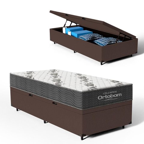 Cama Box Baú com Colchão Ortobom de Espuma D33 Airtech 100 Solteiro 78 Cm