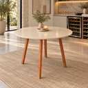 Ver imagem 1 de Mesa 4 Lugares Redonda Off White Minimalista Madeira e Vidro
