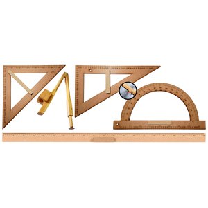 Conj 4 Kit Geométrico do Professor Mdf Com Régua 1 M, 1 Compasso Para Quadro Branco, 1 Esquadro 30/6