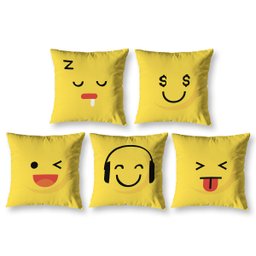Capas de Almofadas Coloridas Digital Emoji Kit 5 Peças Estampadas Decorativas Sala Quarto Sofá Cama - 1