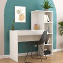 Ver imagem 1 de Escrivaninha com Estante Hecol Móveis 4 Nichos 122,2cm Branca Tx