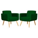 Ver imagem 1 de Conjunto 2 Poltronas Decorativa Cristal Pés Palito Suede Verde Carolina Estofados