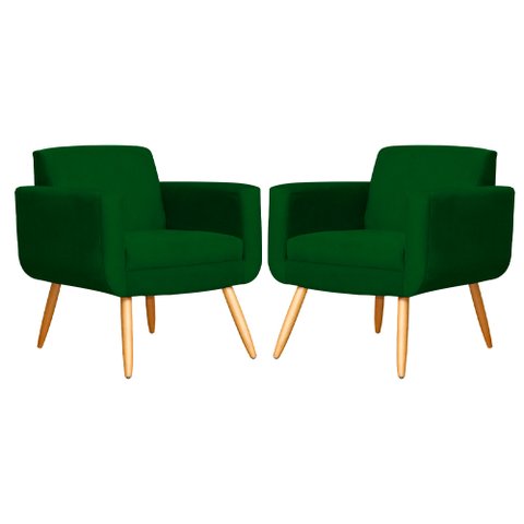 Conjunto 2 Poltronas Decorativa Cristal Pés Palito Suede Verde Carolina Estofados