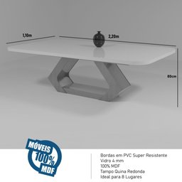 Mesa MDF/Vidro 220x110 Lottus Bom Pastor - 5