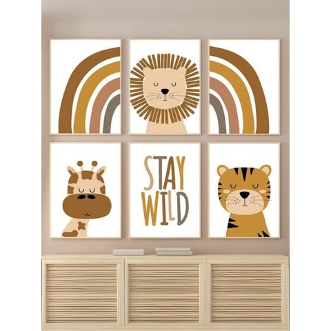 Kit 6 Quadros Decorativos Infantil Animais Safari No1