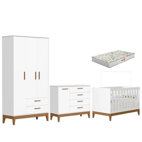 Quarto de Bebê Flip Branco Acetinado com Colchão Gazin - Reller