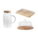 Ver imagem 1 de Kit para Servir com 01 Jarra de Vidro 1,15 L + 01 Porta Frios + 01 Boleira em Bambu ou