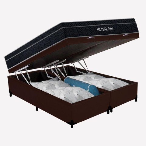 Cama Box Baú Casal Bipartido 138x188x67 Royal Air Molas Ensacadas Marrom Royal