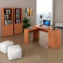Ver imagem 1 de Kit Escritório Com Mesa em L 3 Gavetas e 2 Armários 171 cm Cor: Amêndoa